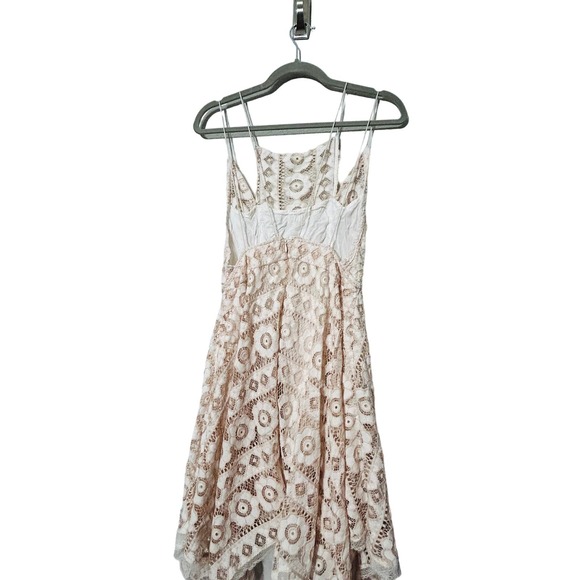 Free People Just Like Honey Beige Lace Asymmetric Mini Dress Size 8 Medium - Picture 3 of 14